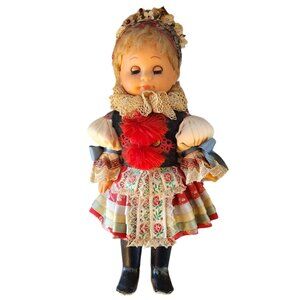 Vintage USSR Soviet Czech Girl Doll 15” Wearing Moravian Slovak Folk Costume
